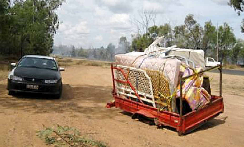 The wheel that snapped off this trailer started a grass fire off the Capricorn Hwy on Monday. The wheel that snapped off this trailer started a grass fire off the Capricorn Hwy on Monday.
